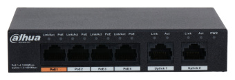 Коммутатор Dahua DH-PFS3006-4GT-60 4x100Mb 3PoE+ 60W неуправляемый - купить недорого с доставкой в интернет-магазине