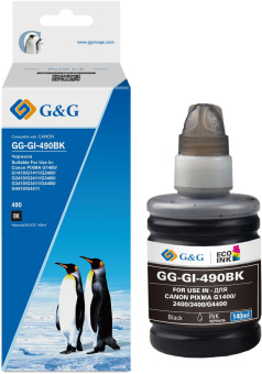 Чернила G&G GG-GI-490BK GI-490 черный пигментный 140мл для Canon Pixma G1400/G2400/G3400/G4400 - купить недорого с доставкой в интернет-магазине