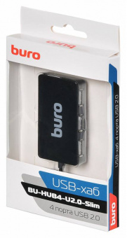 Разветвитель USB 2.0 Buro BU-HUB4-U2.0-Slim 4порт. черный - купить недорого с доставкой в интернет-магазине