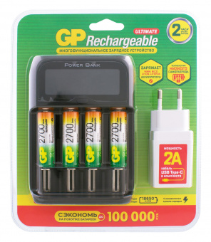 Аккумулятор + зарядное устройство GP PowerBank 270AAHCMHSPBA-2CR4 AA NiMH 2700mAh (4шт) блистер - купить недорого с доставкой в интернет-магазине
