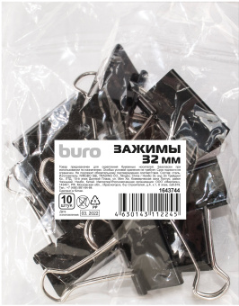 Зажимы Buro сталь 32мм черный (упак.:10шт) пакет - купить недорого с доставкой в интернет-магазине