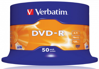 Диск DVD-R Verbatim 4.7Gb 16x Cake Box (50шт) (43548) - купить недорого с доставкой в интернет-магазине