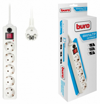 Сетевой фильтр Buro 500SH-10-W 10м (5 розеток) белый (коробка) - купить недорого с доставкой в интернет-магазине