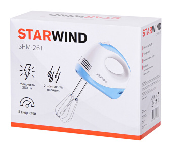 Миксер ручной Starwind SHM-261 250Вт белый/голубой - купить недорого с доставкой в интернет-магазине