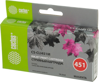 Картридж струйный Cactus CS-CLI451M пурпурный (10.2мл) для Canon MG6340/5440/IP7240 - купить недорого с доставкой в интернет-магазине