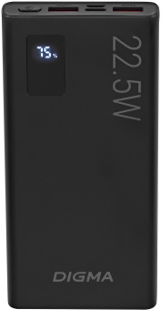 Мобильный аккумулятор Digma DGPF10A 10000mAh QC3.0/PD3.0 22.5W 5A 2xUSB-A/USB-C черный (DGPF10A22PBK) - купить недорого с доставкой в интернет-магазине