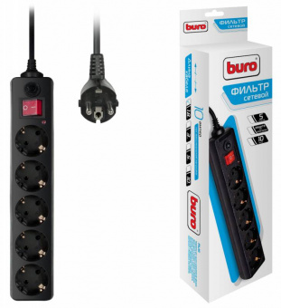 Сетевой фильтр Buro 500SH-1.8-B 1.8м (5 розеток) черный (коробка) - купить недорого с доставкой в интернет-магазине