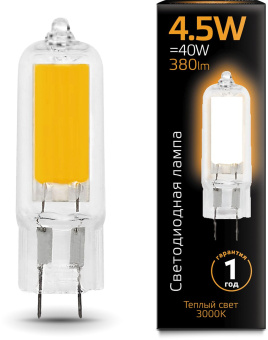 Лампа светодиодная Gauss G4 4.5Вт цок.:G4 капсул. 220B 3000K св.свеч.бел.теп. (упак.:1шт) (107807104) - купить недорого с доставкой в интернет-магазине