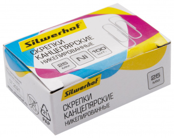 Скрепки Silwerhof никель 25мм (упак.:100шт) картонная коробка - купить недорого с доставкой в интернет-магазине