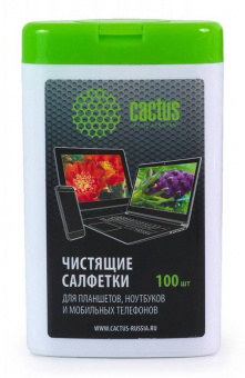 Салфетки Cactus CS-T1005 для планшетов и смартфонов малая туба 100шт влажных - купить недорого с доставкой в интернет-магазине