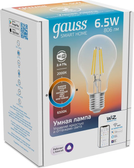 Умная лампа Gauss IoT Smart Home E27 6.5Вт 806lm Wi-Fi (упак.:1шт) (1220112) - купить недорого с доставкой в интернет-магазине