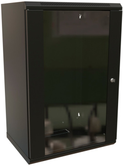 Шкаф коммутационный WRline (WR-TW-1866-GP-RAL9004) настенный 18U 600x600мм пер.дв.стекл 2 бок.пан. 60кг черный 520мм 908мм IP20 сталь - купить недорого с доставкой в интернет-магазине