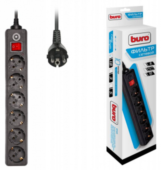 Сетевой фильтр Buro 600SH-1.8-B 1.8м (6 розеток) черный (коробка) - купить недорого с доставкой в интернет-магазине