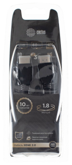 Кабель аудио-видео Cactus CS-HDMI.2-1.8 HDMI (m)/HDMI (m) 1.8м. Позолоченные контакты черный - купить недорого с доставкой в интернет-магазине