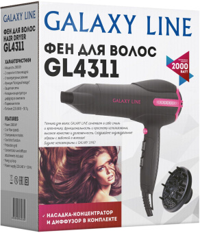 Фен Galaxy Line GL 4311 2000Вт черный/розовый - купить недорого с доставкой в интернет-магазине