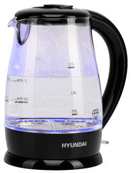Чайник электрический Hyundai HYK-G2011 1.7л. 2200Вт черный корпус: стекло/пластик - купить недорого с доставкой в интернет-магазине