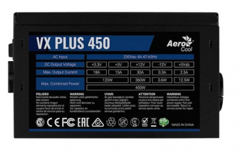 Блок питания Aerocool ATX 450W VX PLUS 450W (20+4pin) 120mm fan 2xSATA RTL - купить недорого с доставкой в интернет-магазине