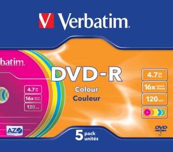 Диск DVD-R Verbatim 4.7Gb 16x Slim case (5шт) Color (43557) - купить недорого с доставкой в интернет-магазине