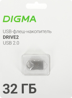 Флеш Диск Digma 32Gb DRIVE2 DGFUM032A20SR USB2.0 серебристый - купить недорого с доставкой в интернет-магазине