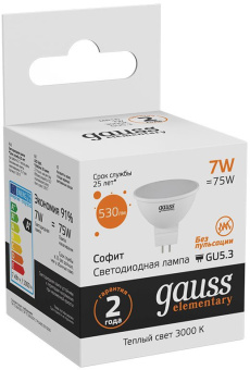 Лампа светодиодная Gauss 7Вт цок.:GU5.3 рефлек. 220B 3000K св.свеч.бел.теп. MR16 (упак.:1шт) (13517) - купить недорого с доставкой в интернет-магазине