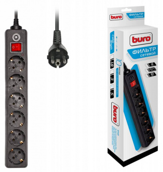 Сетевой фильтр Buro 600SH-5-B 5м (6 розеток) черный (коробка) - купить недорого с доставкой в интернет-магазине