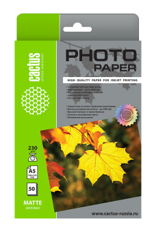 Фотобумага Cactus CS-MA523050 A5/230г/м2/50л./белый матовое для струйной печати - купить недорого с доставкой в интернет-магазине