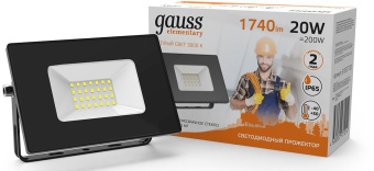 Прожектор уличный Gauss Elementary 613527120 светодиодный 20Втчерный - купить недорого с доставкой в интернет-магазине