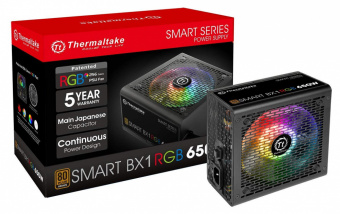 Блок питания Thermaltake ATX 650W Smart BX1 RGB 80+ bronze (24+4+4pin) APFC 120mm fan color LED 6xSATA RTL - купить недорого с доставкой в интернет-магазине