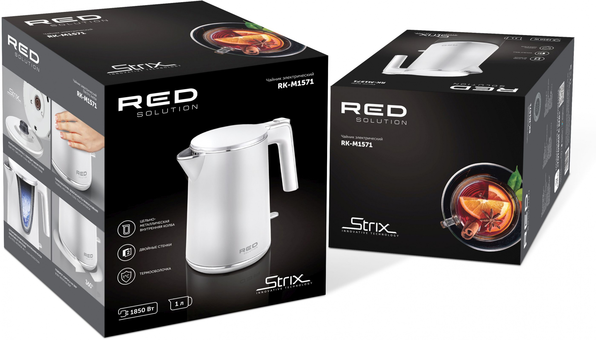 Чайник электрический Red Solution RK-M1571 1л. 1850Вт белый корпус: металл/пластик