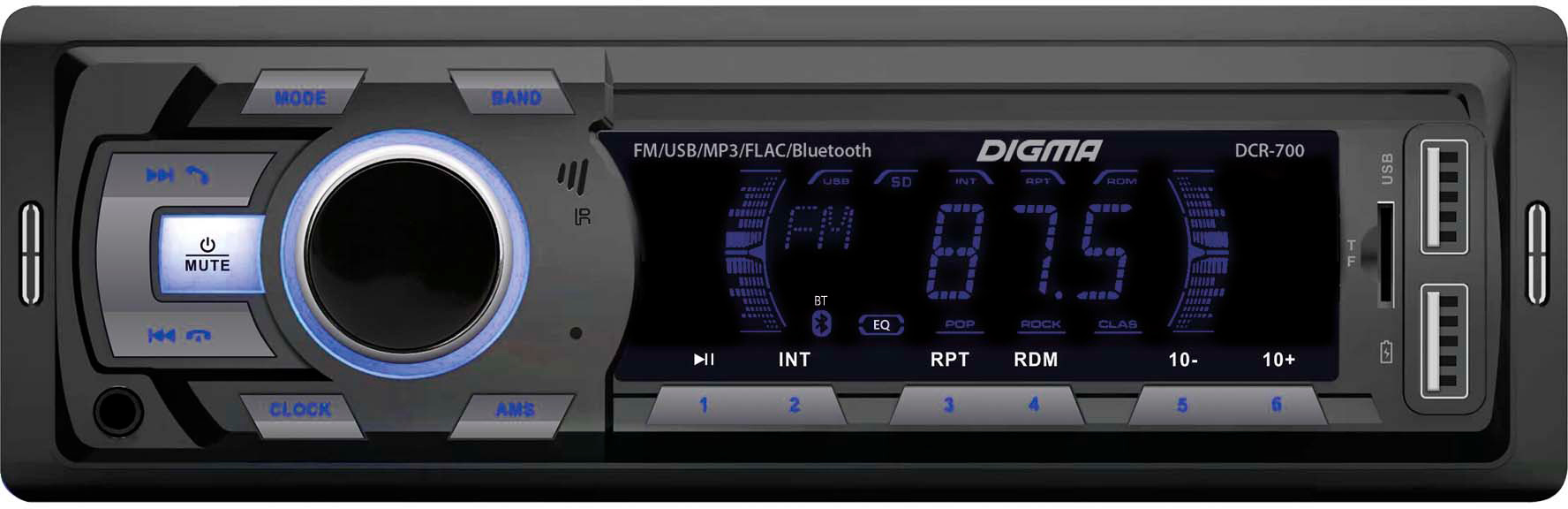 Автомагнитола Digma DCR-700 1DIN 4x50Вт v4.1 USB 2.0 AUX ПДУ