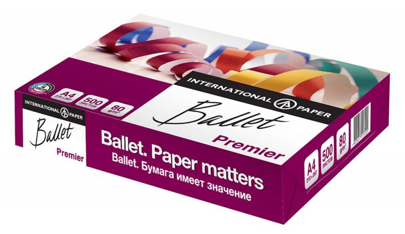Бумага Ballet Premier A A4 марка A/80г/м2/500л./белый CIE162% матовое/матовое для лазерной печати