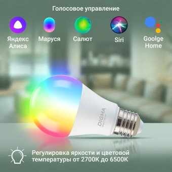 Умная лампа Digma DiLight N1 E27 9Вт 400lm Wi-Fi (DLE27N1R) - купить недорого с доставкой в интернет-магазине