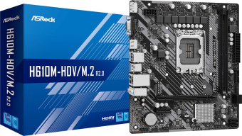 Материнская плата Asrock H610M-HDV/M.2 R2.0 Soc-1700 Intel H610 2xDDR4 mATX AC`97 8ch(7.1) GbLAN+VGA+HDMI+DP - купить недорого с доставкой в интернет-магазине