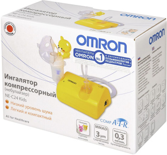 Ингалятор Omron NE-C24 Kids (NE-C801S-KDRU) компрессорный стационарный желтый - купить недорого с доставкой в интернет-магазине
