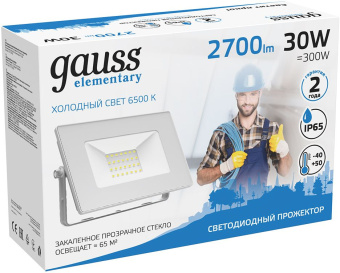 Прожектор уличный Gauss Elementary светодиодный 30Втбелый (613120330) - купить недорого с доставкой в интернет-магазине