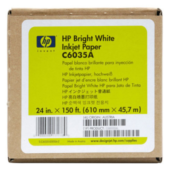 Бумага HP C6035A 24"(A1) 610мм-47.5м/90г/м2/белый для струйной печати втулка:50.8мм (2") - купить недорого с доставкой в интернет-магазине