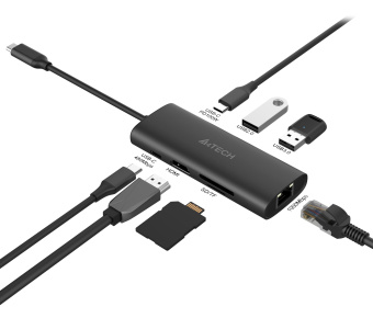 Разветвитель USB-C A4Tech DST-80C 2порт. серый - купить недорого с доставкой в интернет-магазине
