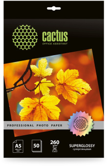Фотобумага Cactus Prof CS-HGA526050 A5/260г/м2/50л./белый глянцевое для струйной печати - купить недорого с доставкой в интернет-магазине