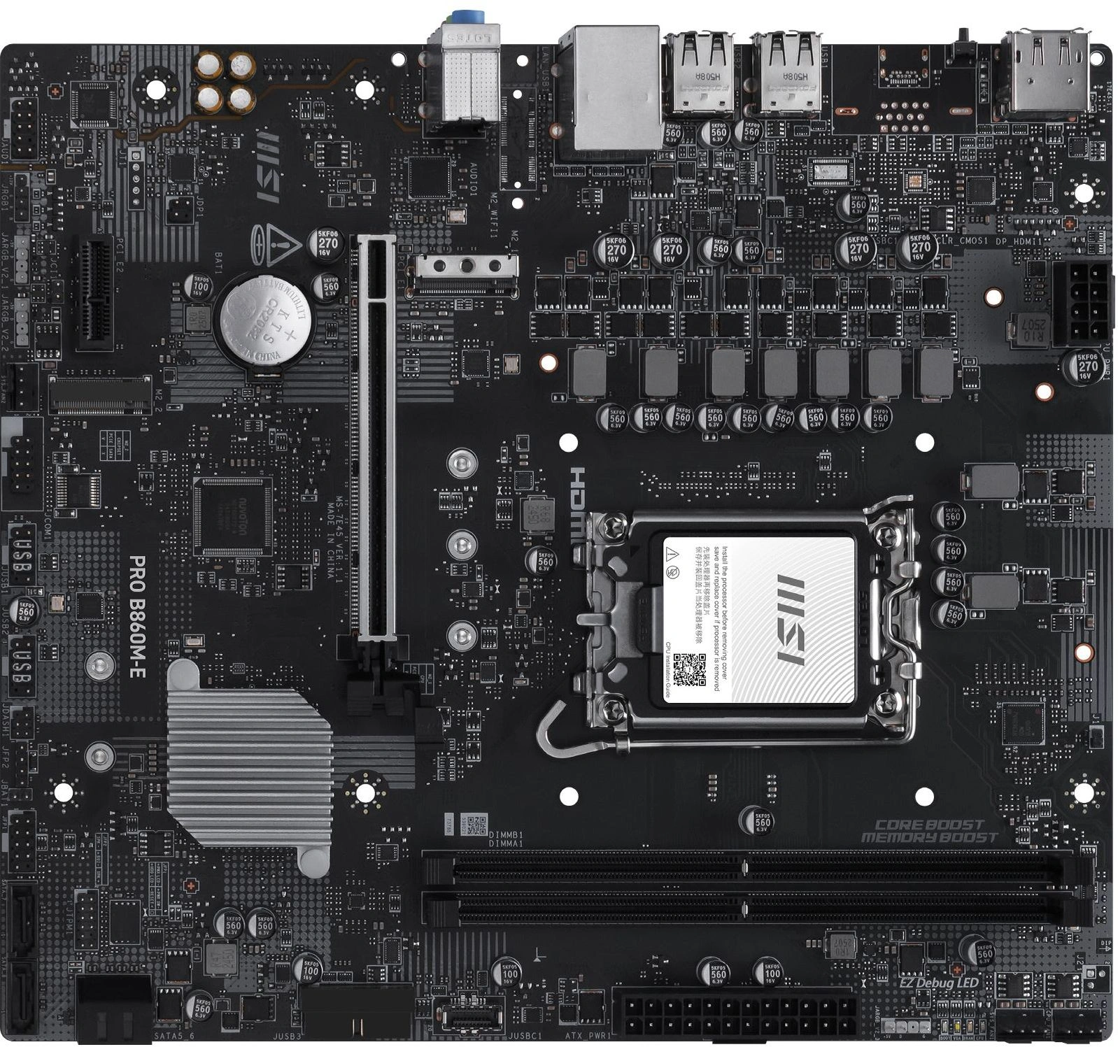 Материнская плата MSI PRO B860M-E Soc-1851 Intel B860 2xDDR5 mATX AC`97 8ch(7.1) 5Gigabit RAID+HDMI+DP