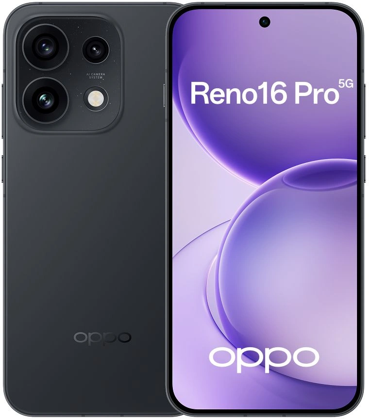 Смартфон Oppo CPH2863 Reno 16 pro 512Gb 12Gb черный моноблок 3G 4G 6.75" Android 802.11 a/b/g/n/ac/ax NFC GPS