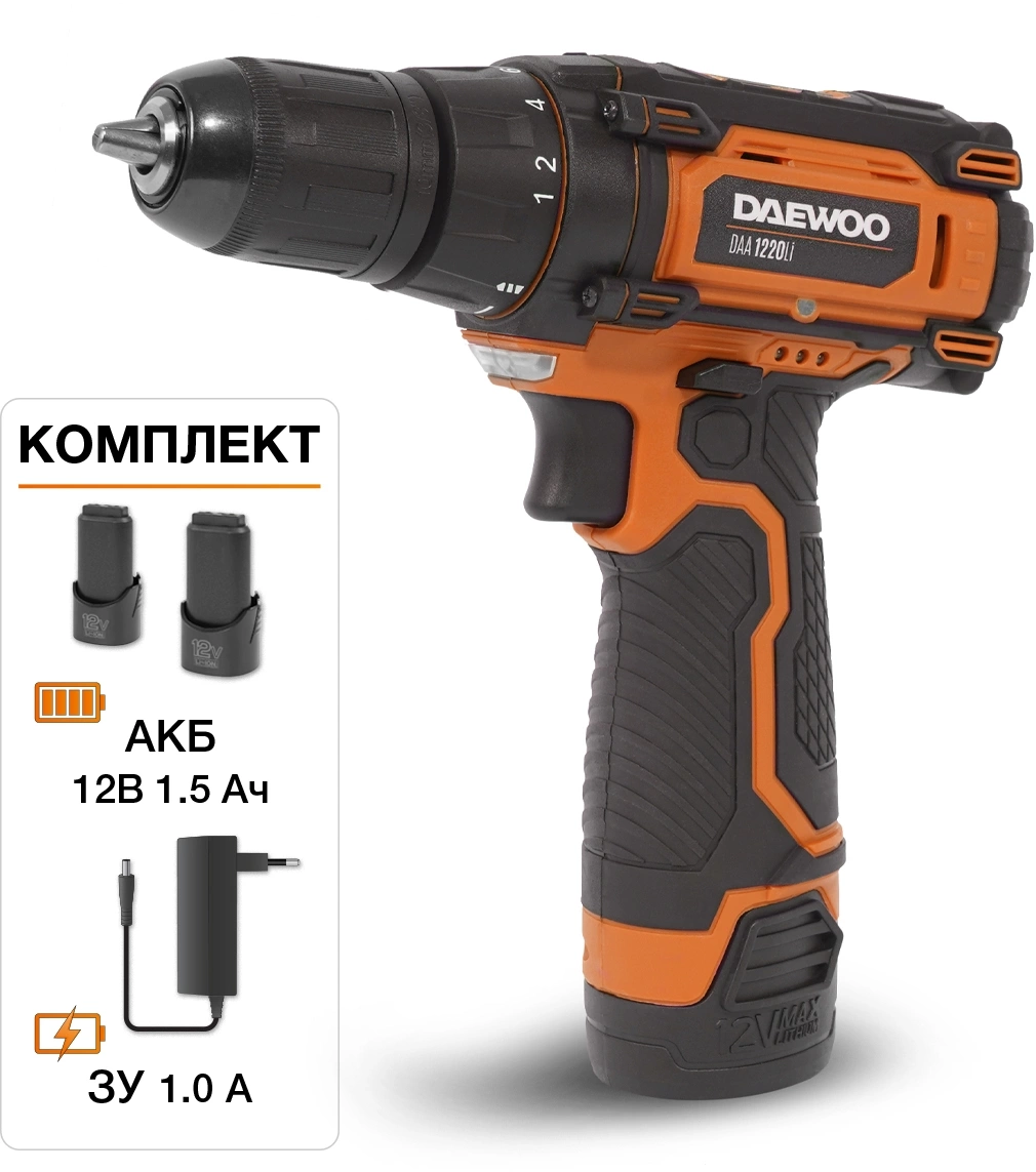 Дрель-шуруповерт Daewoo DAA 1220Li аккум. патрон:быстрозажимной (кейс в комплекте)
