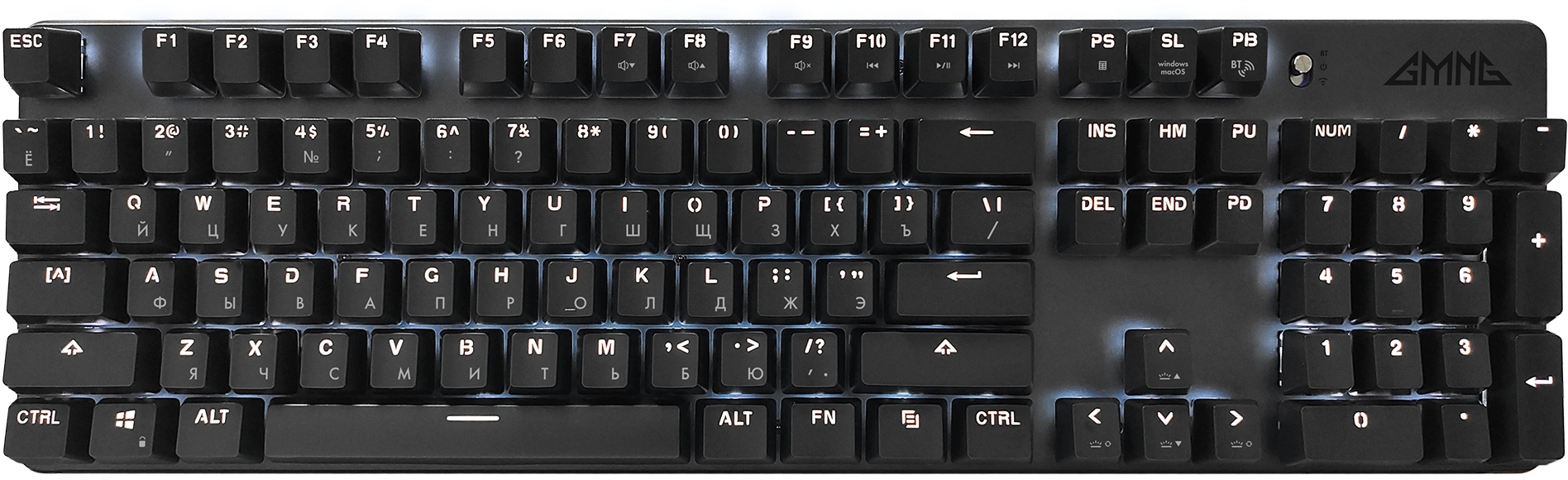 Клавиатура GMNG GG-KB785XW механическая черный/серый USB беспроводная BT/Radio Multimedia for gamer Touch LED (подставка для запястий) (1901105) кабель 1.8м
