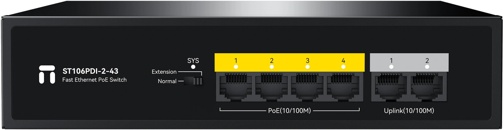 Коммутатор Netis ST106PDI-2-43 (L2) 6x100Мбит/с 4PoE 43W неуправляемый