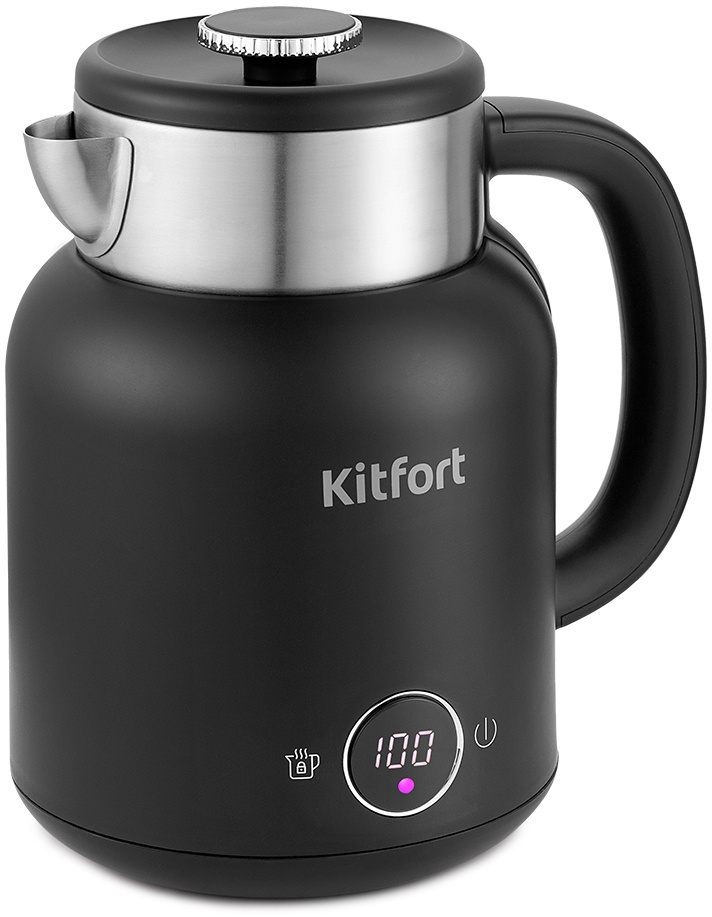 Чайник электрический Kitfort КТ-6196-1 1.5л. 2200Вт черный/серебристый корпус: металл/пластик