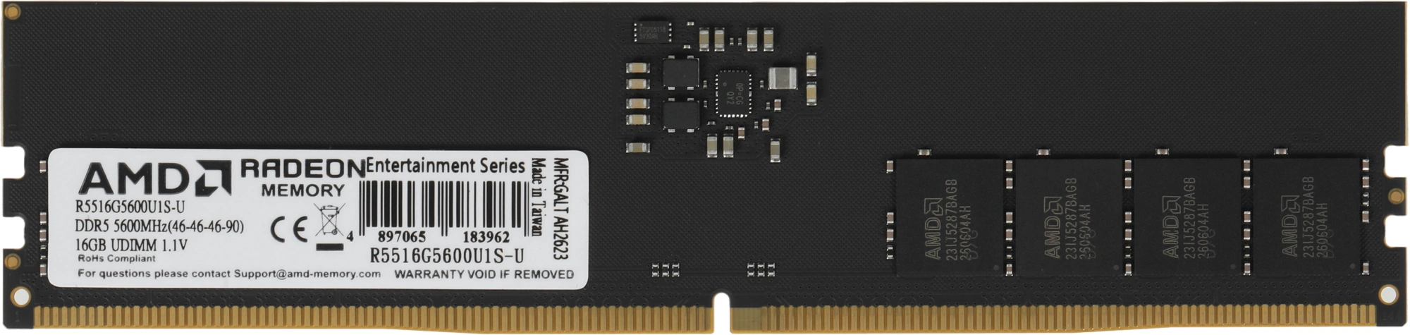 Память DDR5 16GB 5600MHz AMD R5516G5600U1S-U Radeon R5 RTL PC5-44800 CL46 DIMM 288-pin 1.1В Ret