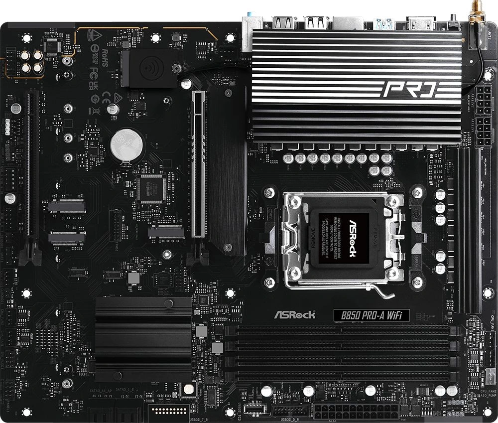 Материнская плата Asrock B850 PRO-A WIFI Socket AM5 AMD B850 4xDDR5 ATX AC`97 8ch(7.1) 2.5Gg RAID+HDMI