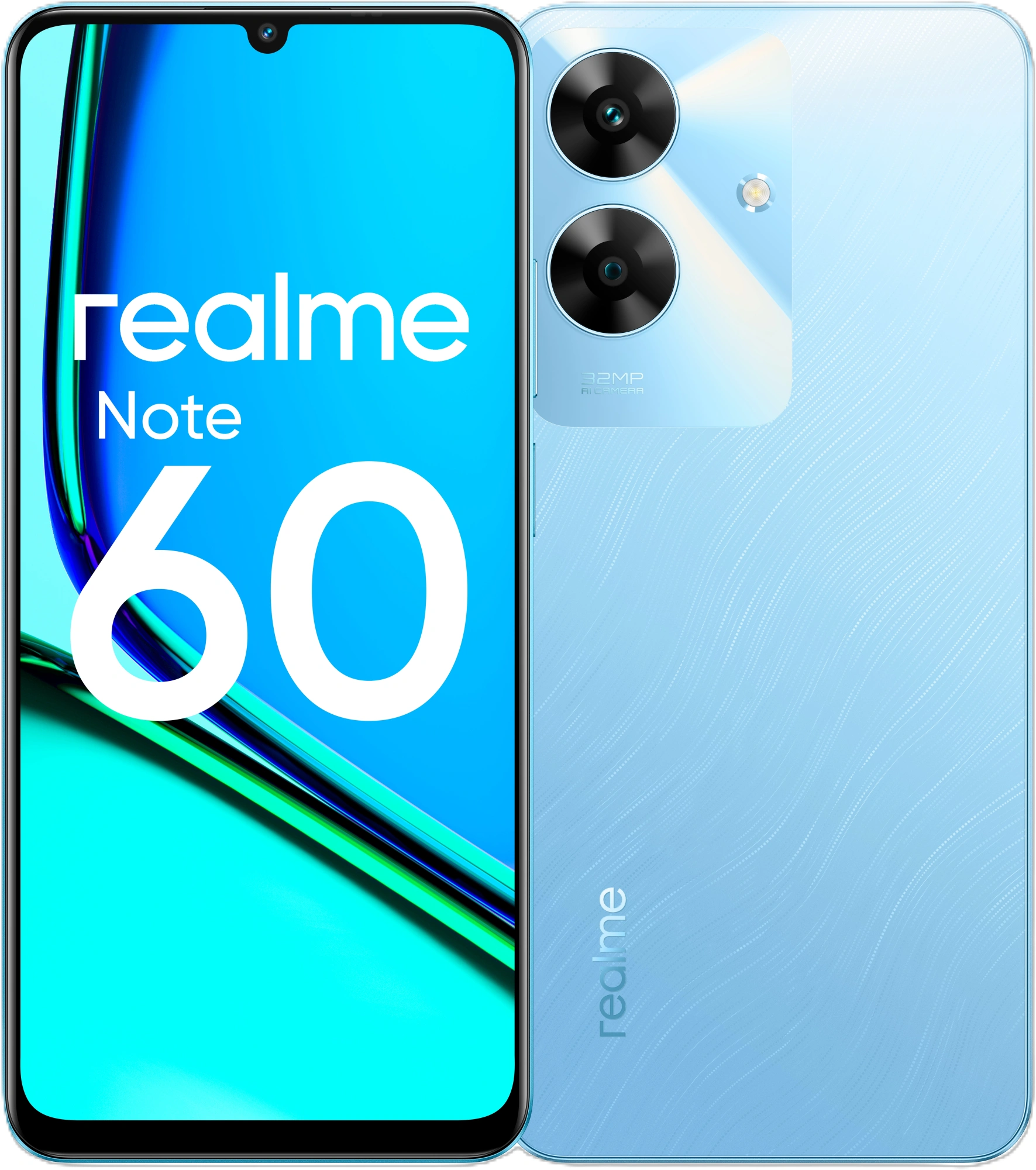 Смартфон Realme RMX3933 Note 60 128Gb 6Gb небесно-голубой моноблок 3G 4G 2Sim 6.74" 720x1600 Android 14 32Mpix 802.11 a/b/g/n/ac GPS GSM900/1800 GSM1900 Protect A-GPS microSD max2048Gb