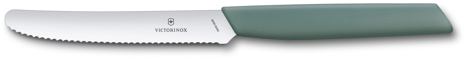 Нож кухонный Victorinox Swiss Modern (6.9006.11W43) стальной столовый для томатов лезв.110мм серрейт. заточка шалфеевый