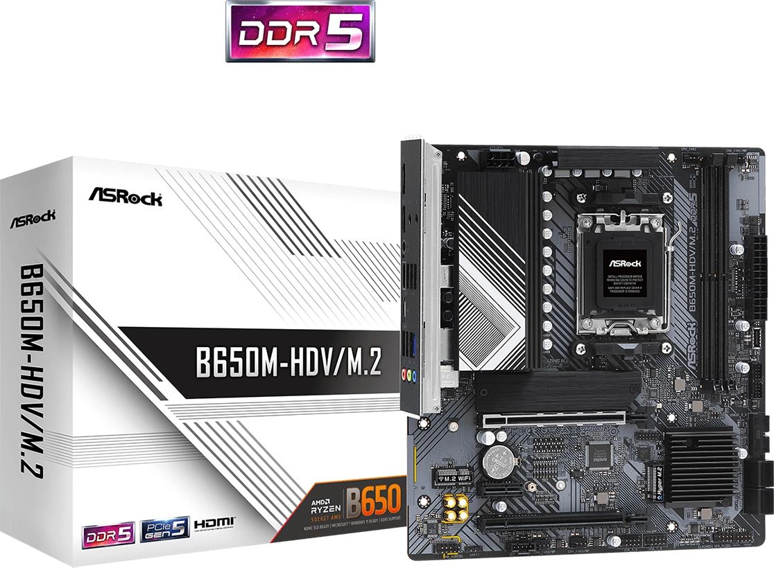 Материнская плата Asrock B650M-HDV/M.2 Socket AM5 AMD B650 2xDDR5 mATX AC`97 8ch(7.1) 2.5Gg RAID+HDMI+DP