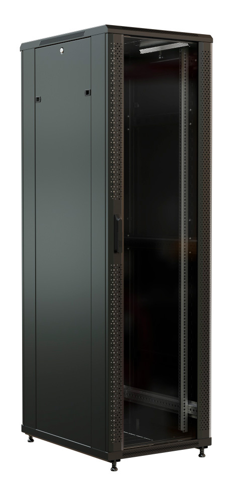 Шкаф коммутационный WRline (WR-TT-4268-AS-RAL9004) напольный 42U 600x800мм пер.дв.стекл задн.дв.стал.лист 2 бок.пан. 800кг черный 710мм 2055мм IP20 сталь